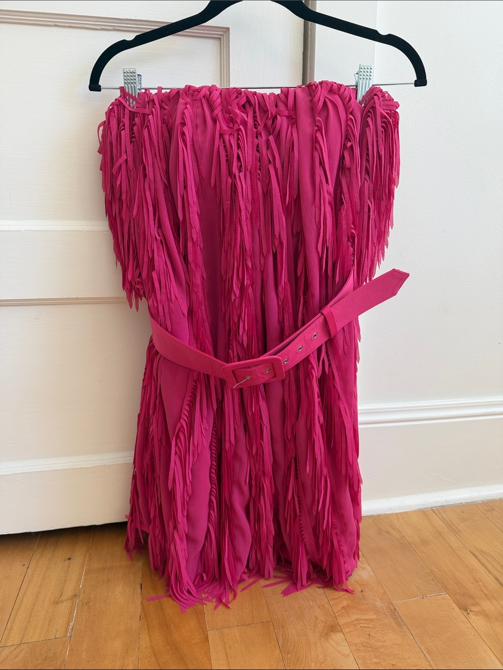 ASOS Strapless Pink Fringe Dress with Matching Belt